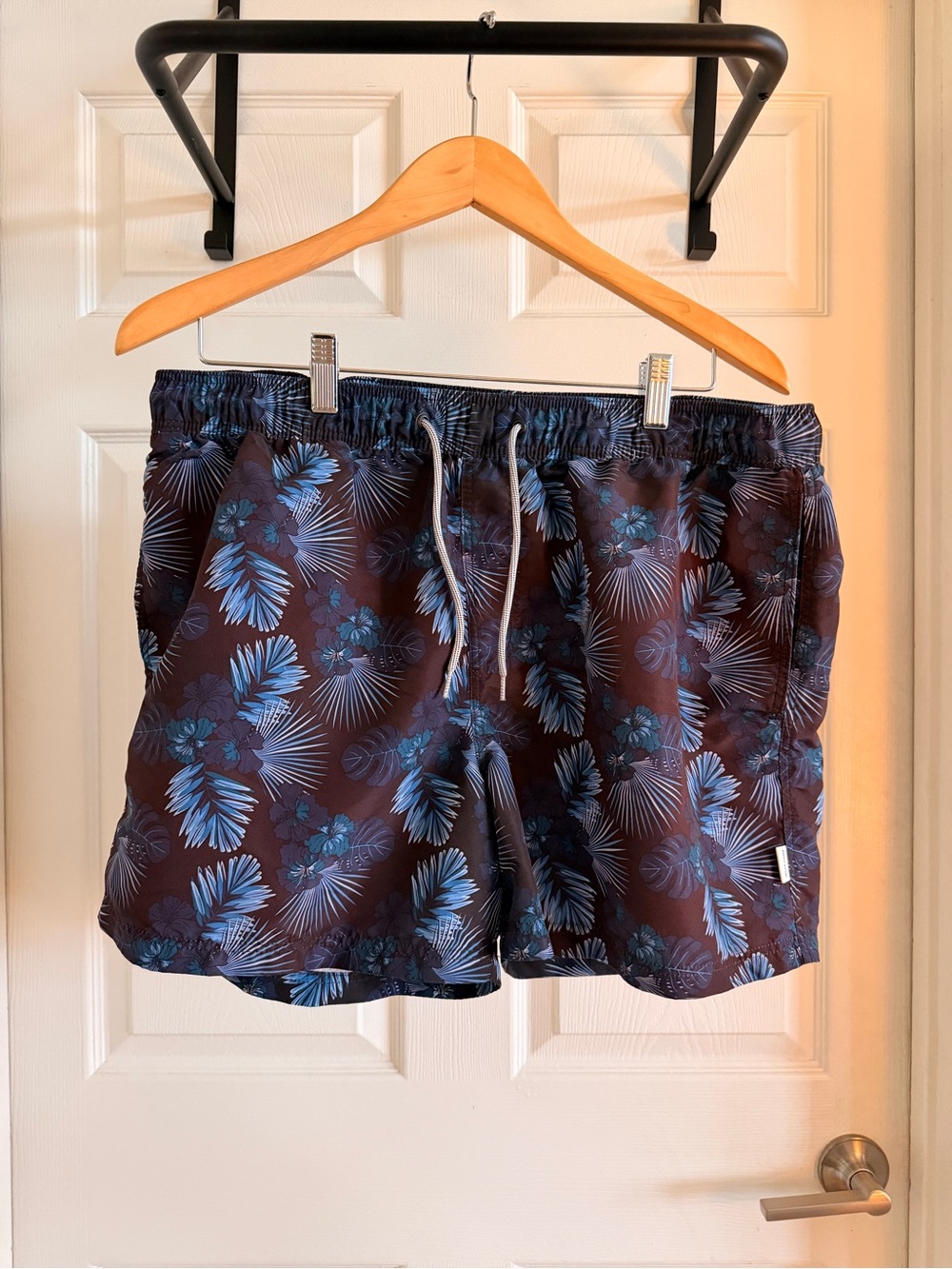 Jack & Jones Navy Swim Trunks with Light Blue Tropical Print
